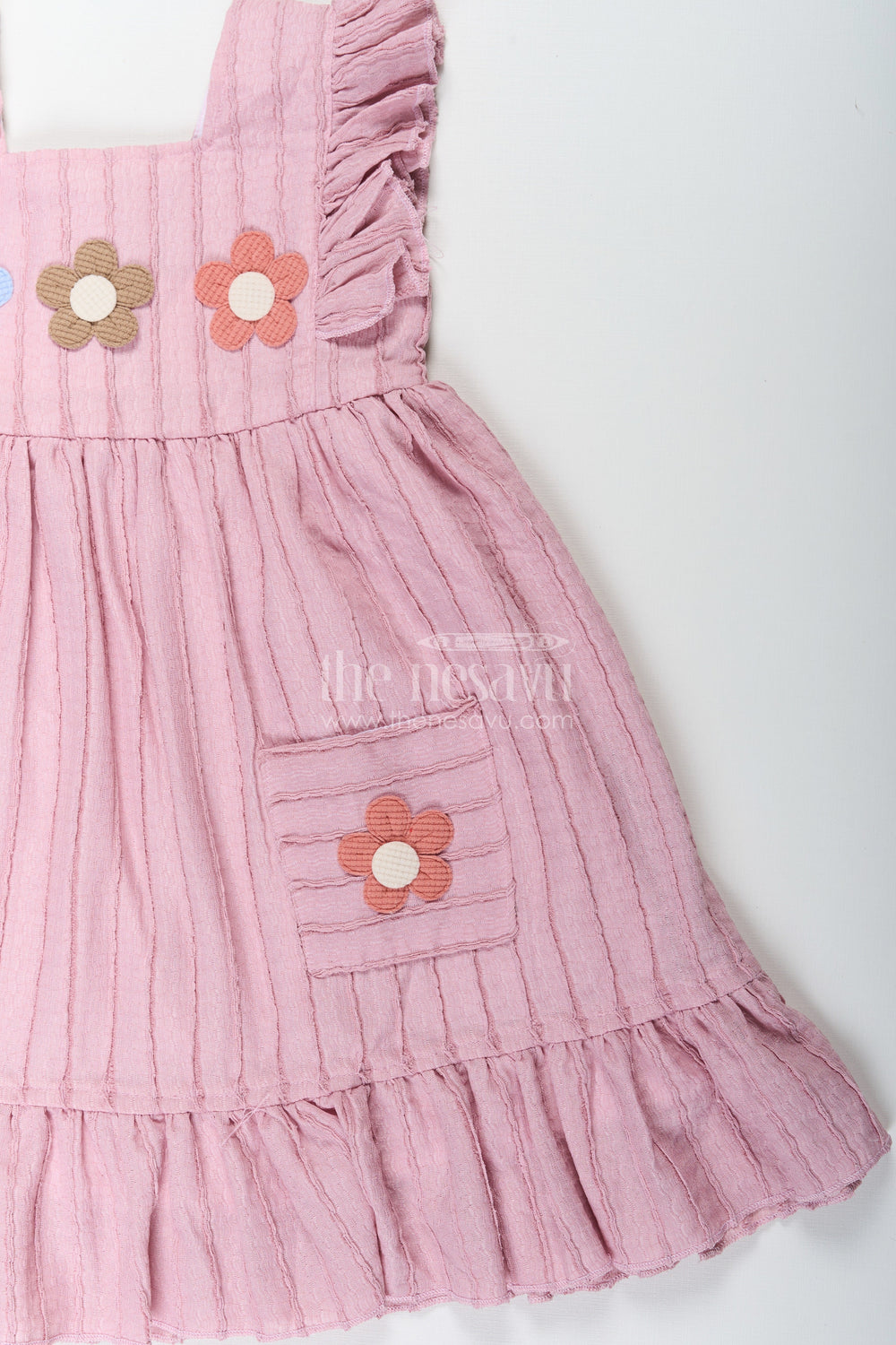 The Nesavu Girls Cotton Frock Girls Sleeveless Frock in Pure Cotton with Ruffled Straps and Floral Appliqué for a Casual Look Nesavu Nesavu Girls Sleeveless Frock Pure Cotton Ruffled Straps Floral Appliqu Everyday Wear