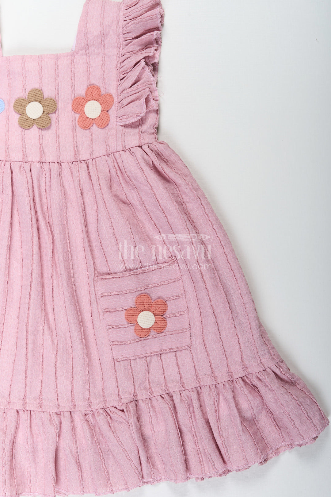 The Nesavu Girls Cotton Frock Girls Sleeveless Frock in Pure Cotton with Ruffled Straps and Floral Appliqué for a Casual Look Nesavu Nesavu Girls Sleeveless Frock Pure Cotton Ruffled Straps Floral Appliqu Everyday Wear
