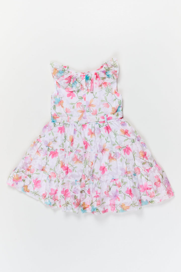 The Nesavu Girls Cotton Frock Girls Sleeveless Frock with Digital Floral Print for Outings and Birthdays Nesavu Nesavu girls georgette brasso frock with floral digital print for birthdays and casual outings