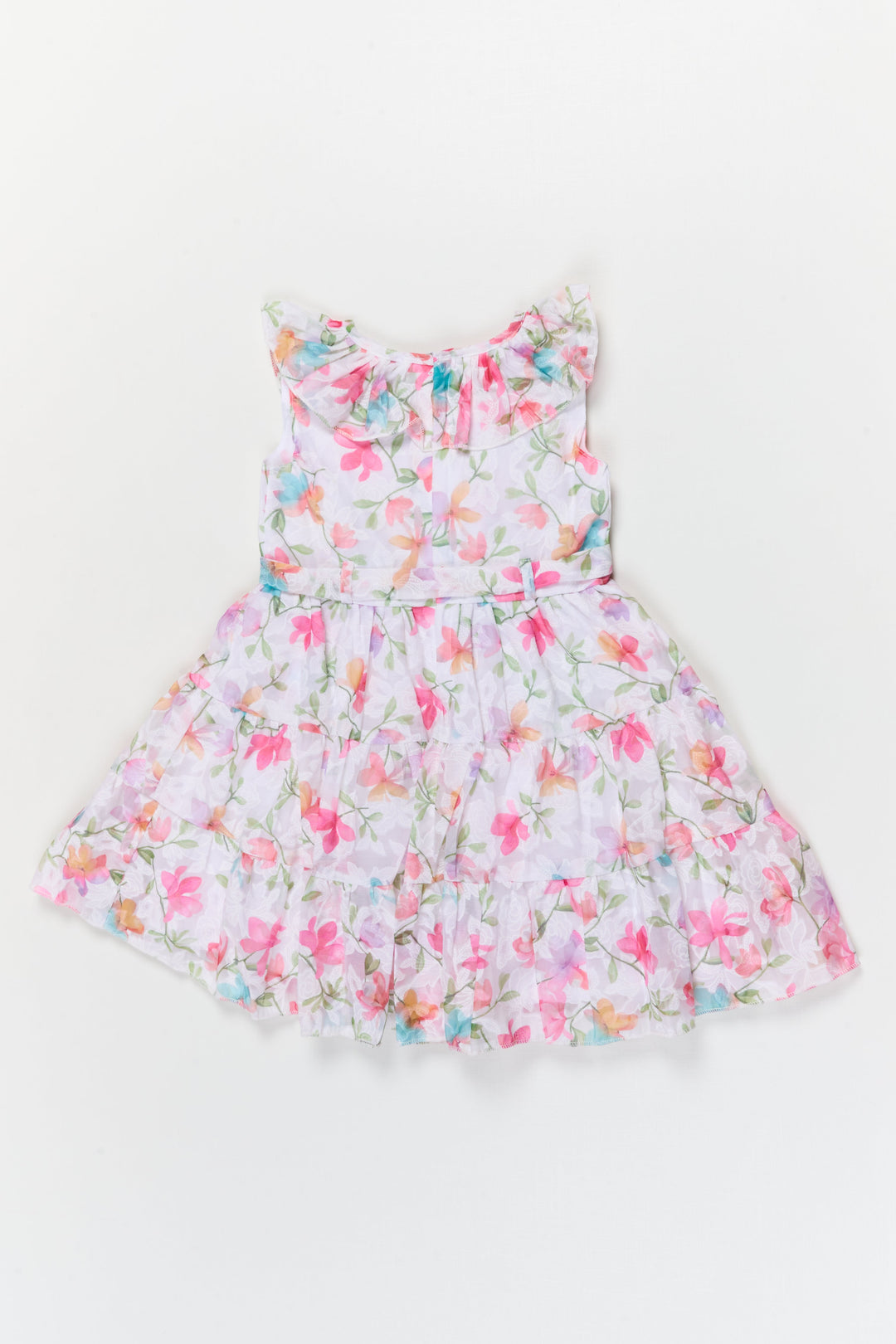 The Nesavu Girls Cotton Frock Girls Sleeveless Frock with Digital Floral Print for Outings and Birthdays Nesavu Nesavu girls georgette brasso frock with floral digital print for birthdays and casual outings