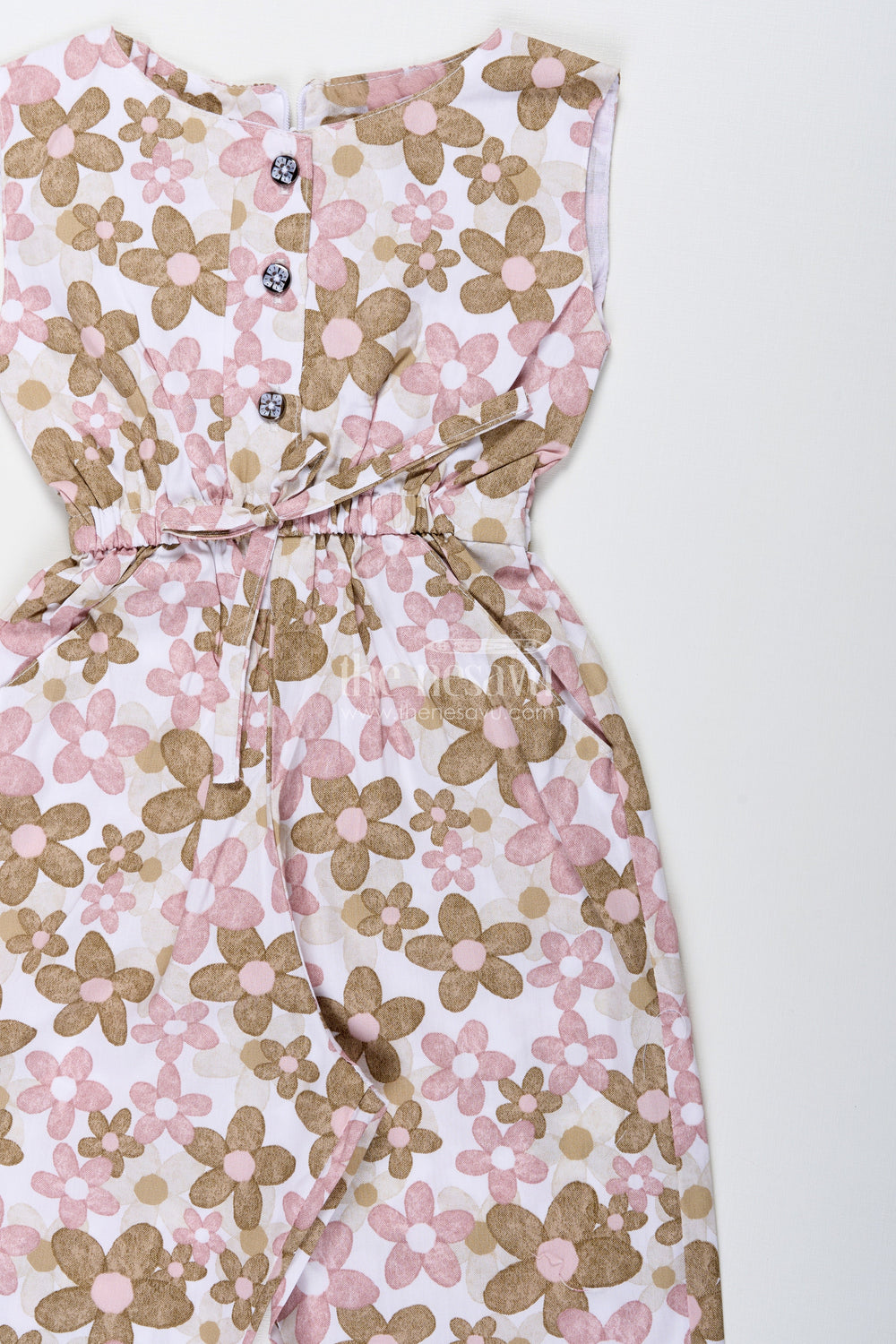 The Nesavu Girls Jumpsuit Girls Sleeveless Jumpsuit with Floral Print for Everyday Wear and Travel Nesavu Nesavu Girls Beige Floral Cotton Jumpsuit Sleeveless Wide-Leg Design Casual Days