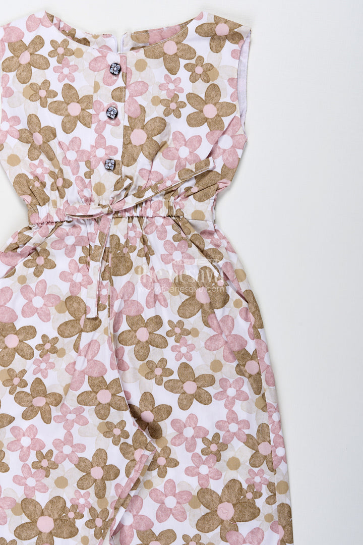 The Nesavu Girls Jumpsuit Girls Sleeveless Jumpsuit with Floral Print for Everyday Wear and Travel Nesavu Nesavu Girls Beige Floral Cotton Jumpsuit Sleeveless Wide-Leg Design Casual Days