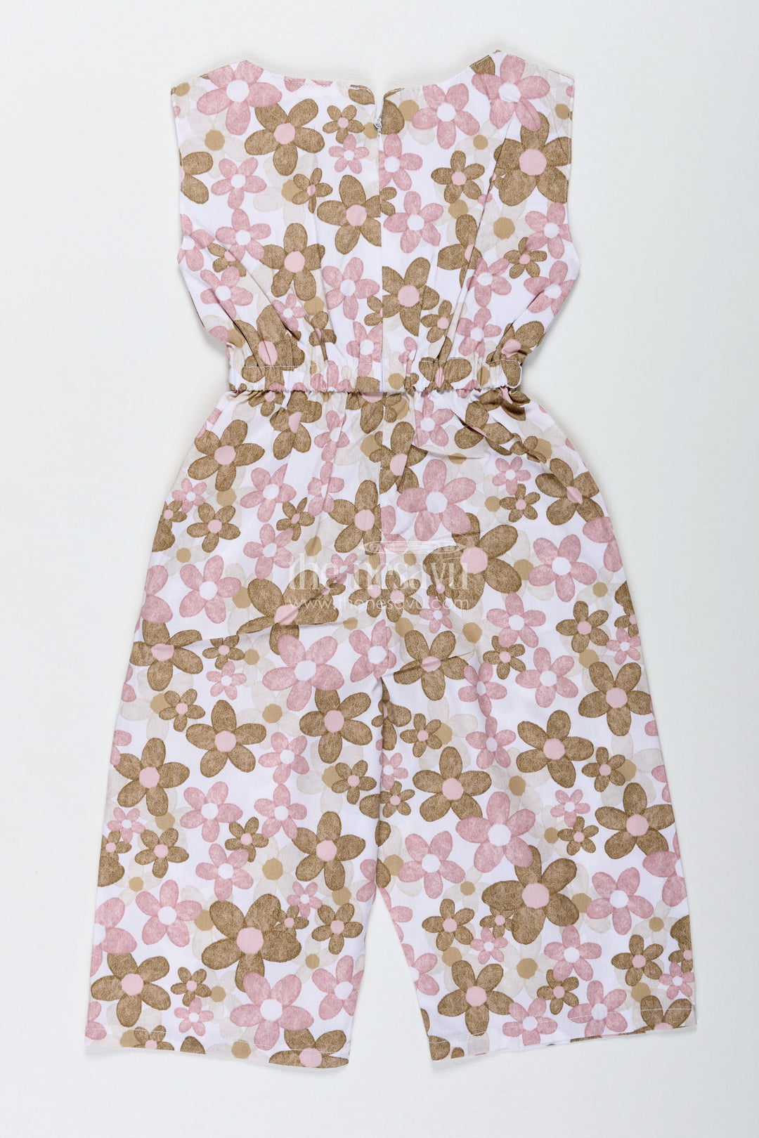 The Nesavu Girls Jumpsuit Girls Sleeveless Jumpsuit with Floral Print for Everyday Wear and Travel Nesavu Nesavu Girls Beige Floral Cotton Jumpsuit Sleeveless Wide-Leg Design Casual Days