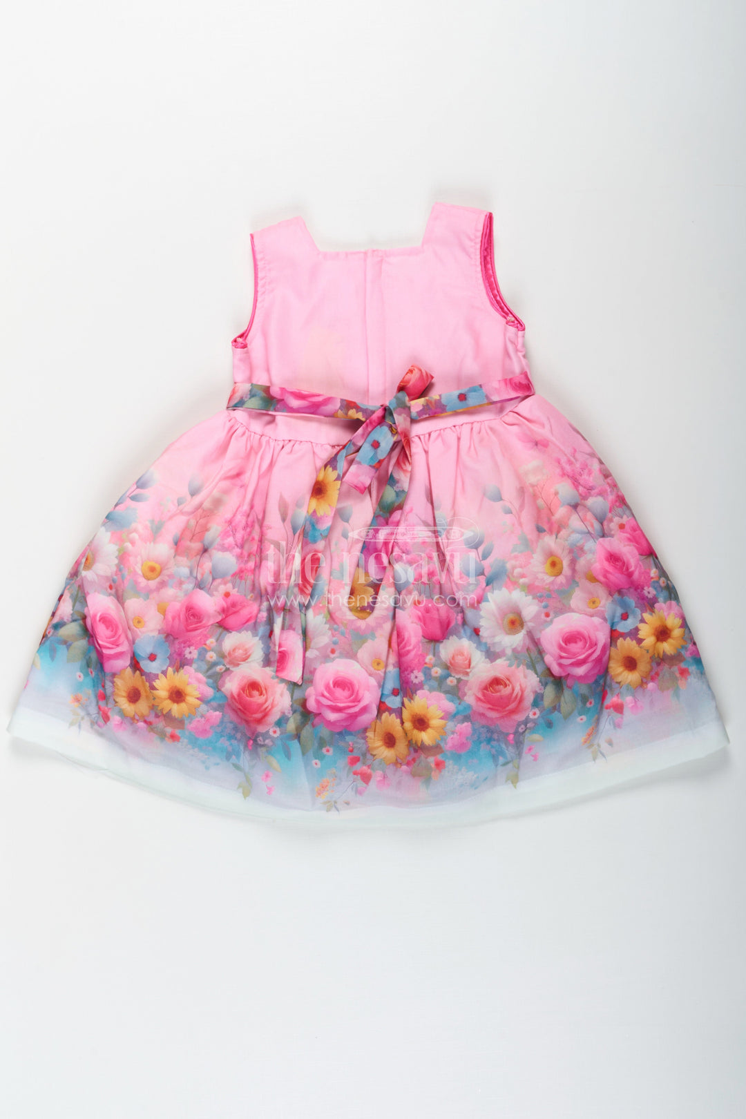 The Nesavu Girls Cotton Frock Girls Sleeveless Long Frock in Cotton Blend with Floral Digital Print and Cute Bow Details Nesavu Nesavu Girls Sleeveless Long Frock Cotton Blend Floral Digital Print Cute Bows
