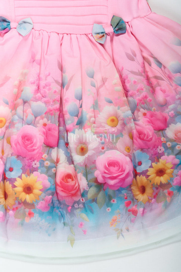 The Nesavu Girls Cotton Frock Girls Sleeveless Long Frock in Cotton Blend with Floral Digital Print and Cute Bow Details Nesavu Nesavu Girls Sleeveless Long Frock Cotton Blend Floral Digital Print Cute Bows