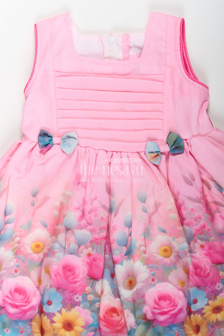 The Nesavu Girls Cotton Frock Girls Sleeveless Long Frock in Cotton Blend with Floral Digital Print and Cute Bow Details Nesavu Nesavu Girls Sleeveless Long Frock Cotton Blend Floral Digital Print Cute Bows