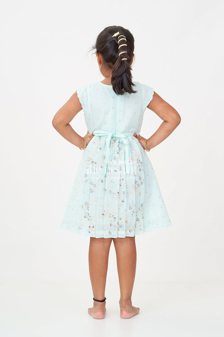 The Nesavu Girls Cotton Frock Girls Soft Cotton Frocks in Mint Green with Embroidered Pleated Panels and Sequin Accents Nesavu Girls Soft Cotton Frocks with Mint Green Embroidery and Sequin Front Panel Detailing | The Nesavu