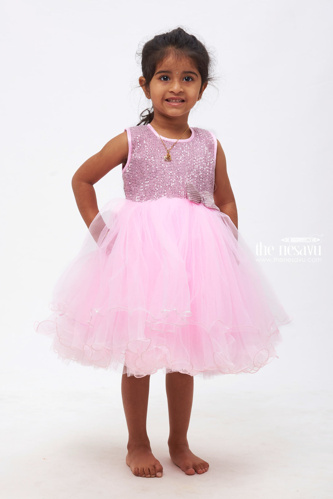 The Nesavu Girls Tutu Frock Girls' Soft Pink Tulle Dress with Sparkling Sequin Embroidery Nesavu Delightful Elegance | Little Baby Frocks for Joyful Moments | The Nesavu