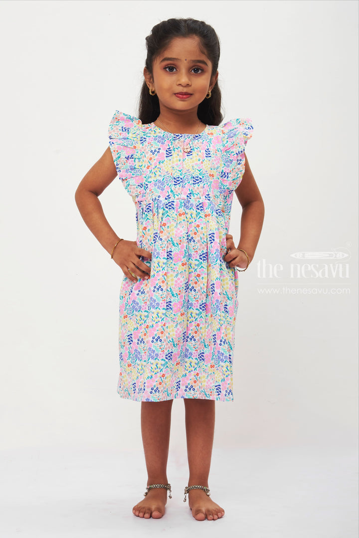 The Nesavu Girls Cotton Frock Girls' Spring Garden Pleated Dress - Frilled Yoke Cotton Frock with Knife Pleats Nesavu 14 (6M) / multicolor / Cotton GFC1223B-14 Vibrant Girls Floral Pleated Cotton Dress | Frilled Spring Frock | The Nesavu