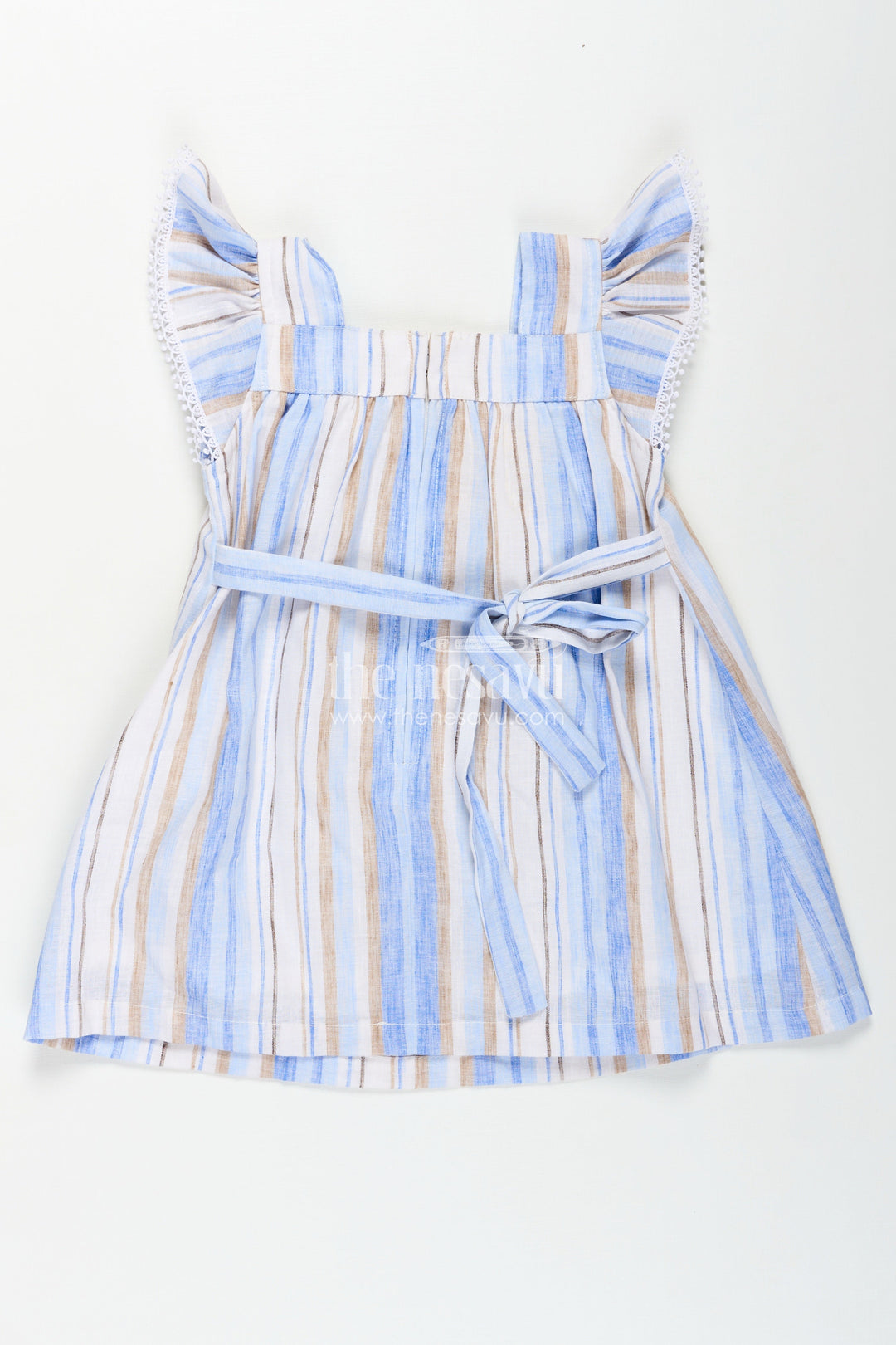 The Nesavu Girls Cotton Frock Girls Stripe Frock in Cotton with Shoulder Bows and Classic Vertical Multi Color Stripes Nesavu Girls Cotton Stripe Frock Shoulder Bows Vertical Multi Color Striped Pattern | The Nesavu