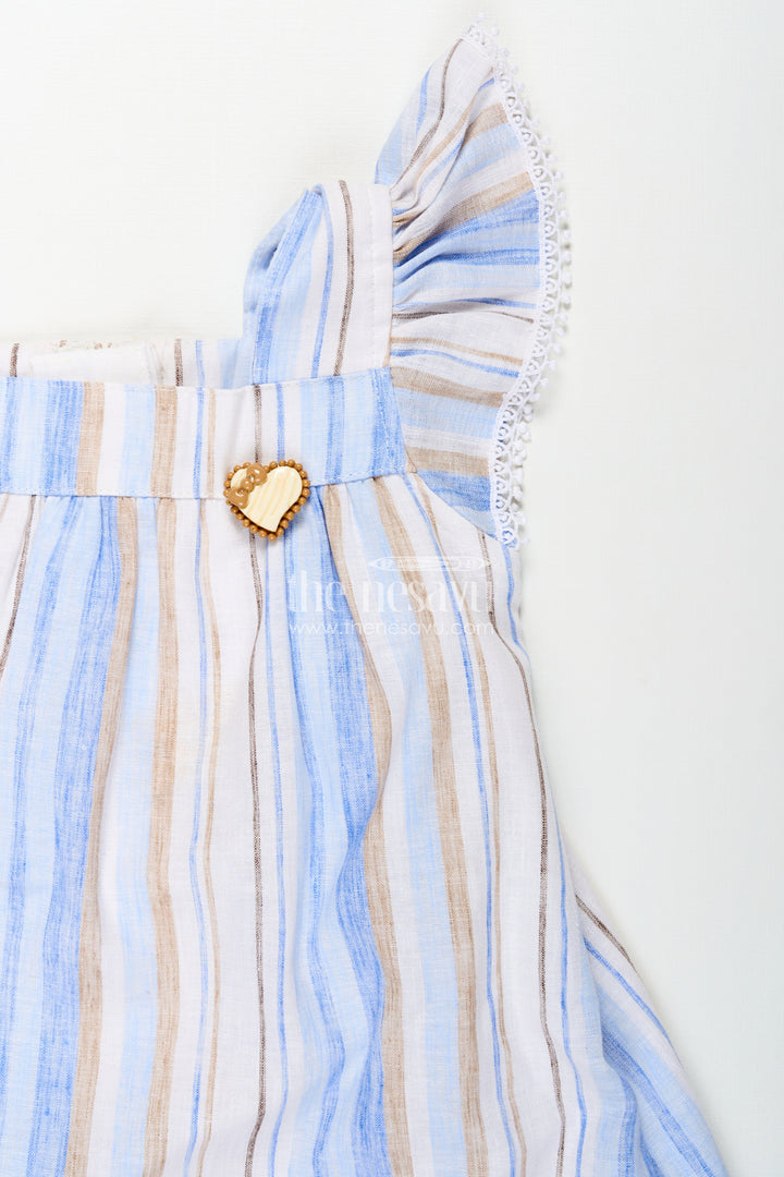 The Nesavu Girls Cotton Frock Girls Stripe Frock in Cotton with Shoulder Bows and Classic Vertical Multi Color Stripes Nesavu Girls Cotton Stripe Frock Shoulder Bows Vertical Multi Color Striped Pattern | The Nesavu