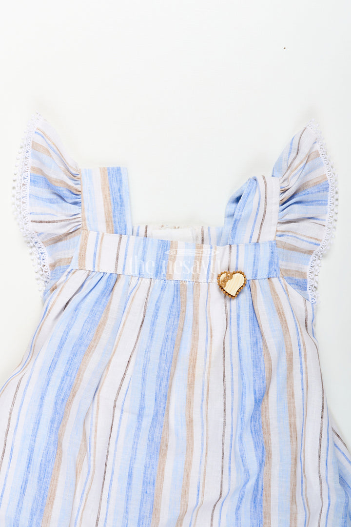 The Nesavu Girls Cotton Frock Girls Stripe Frock in Cotton with Shoulder Bows and Classic Vertical Multi Color Stripes Nesavu Girls Cotton Stripe Frock Shoulder Bows Vertical Multi Color Striped Pattern | The Nesavu