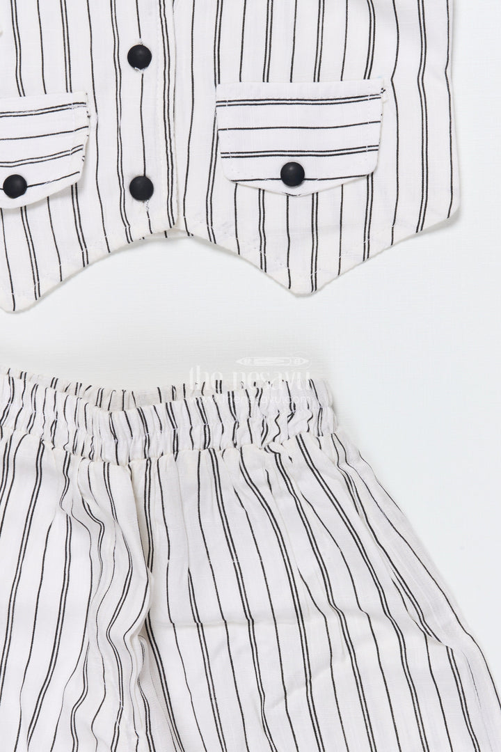 The Nesavu Girls Co-Ord Sets Girls Striped Co-Ord Set for School Programs and Casual Ethnic Wear Nesavu Nesavu girls striped cotton co-ord set floral brooch school ethnic wear casual events