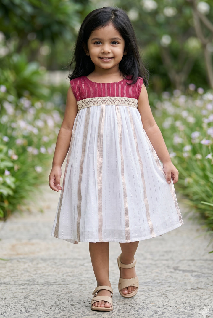 The Nesavu Girls Cotton Frock Girls Striped Frock for Festive Outings and Family Gatherings Nesavu 12 (3M) / Silver / Cotton GFC2263A-12 Nesavu Girls Striped Cotton Frock For Festive Outings And Family Celebrations