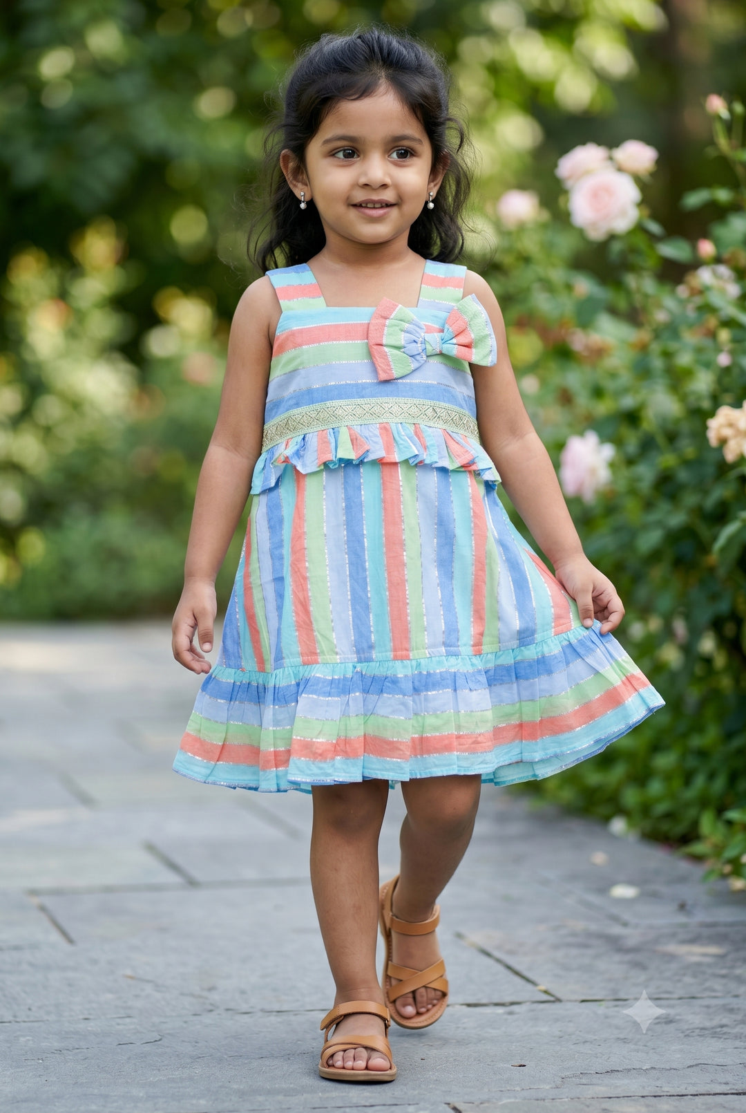 The Nesavu Girls Cotton Frock Girls Striped Frock for Summer Outings and Playful Days Nesavu 14 (6M) / Multicolor / Cotton GFC2257A-14 Nesavu Girls Striped Cotton Frock For Summer Outings And Playful Celebrations
