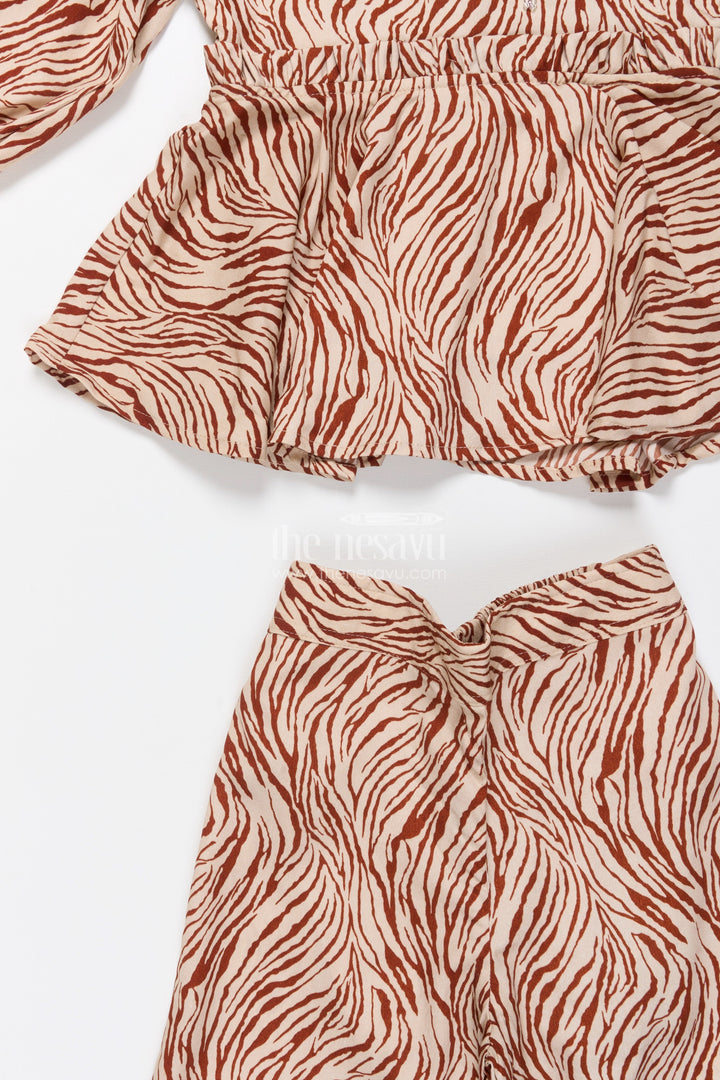 The Nesavu Girls Co-Ord Sets Girls Stylish Co-Ord Set with Flared Top for Birthdays and Cultural Functions Nesavu Nesavu girls digital print co-ord set peplum top pants birthdays stylish events