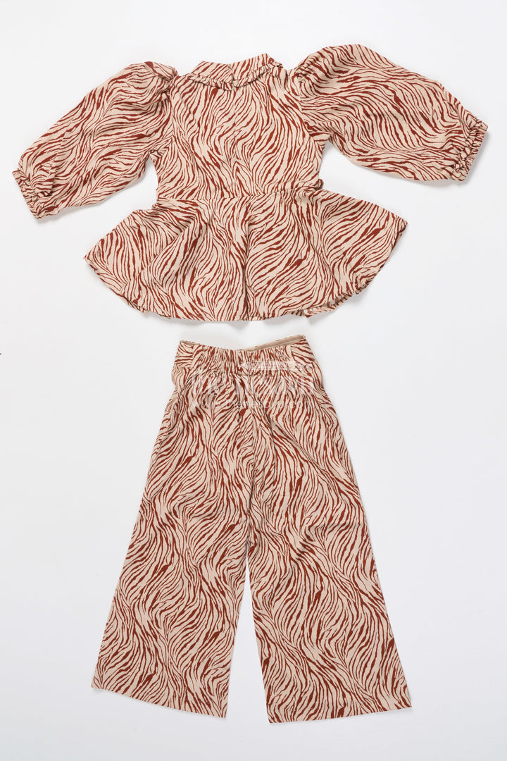 The Nesavu Girls Co-Ord Sets Girls Stylish Co-Ord Set with Flared Top for Birthdays and Cultural Functions Nesavu Nesavu girls digital print co-ord set peplum top pants birthdays stylish events