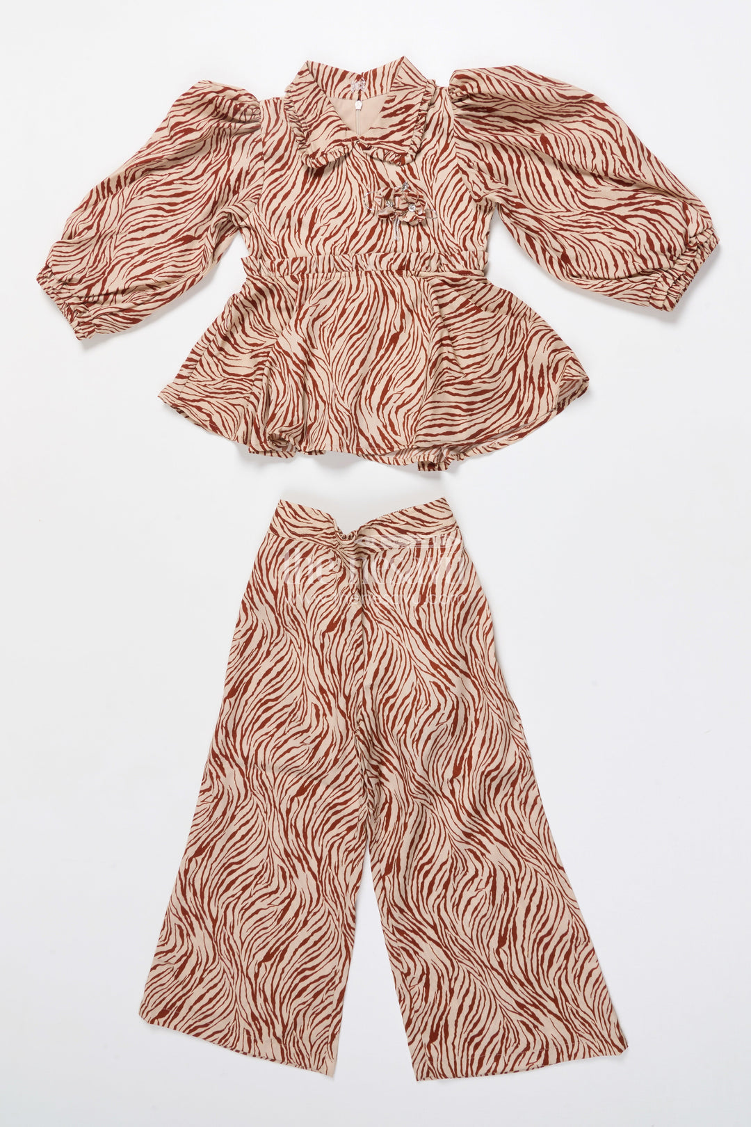 The Nesavu Girls Co-Ord Sets Girls Stylish Co-Ord Set with Flared Top for Birthdays and Cultural Functions Nesavu Nesavu girls digital print co-ord set peplum top pants birthdays stylish events