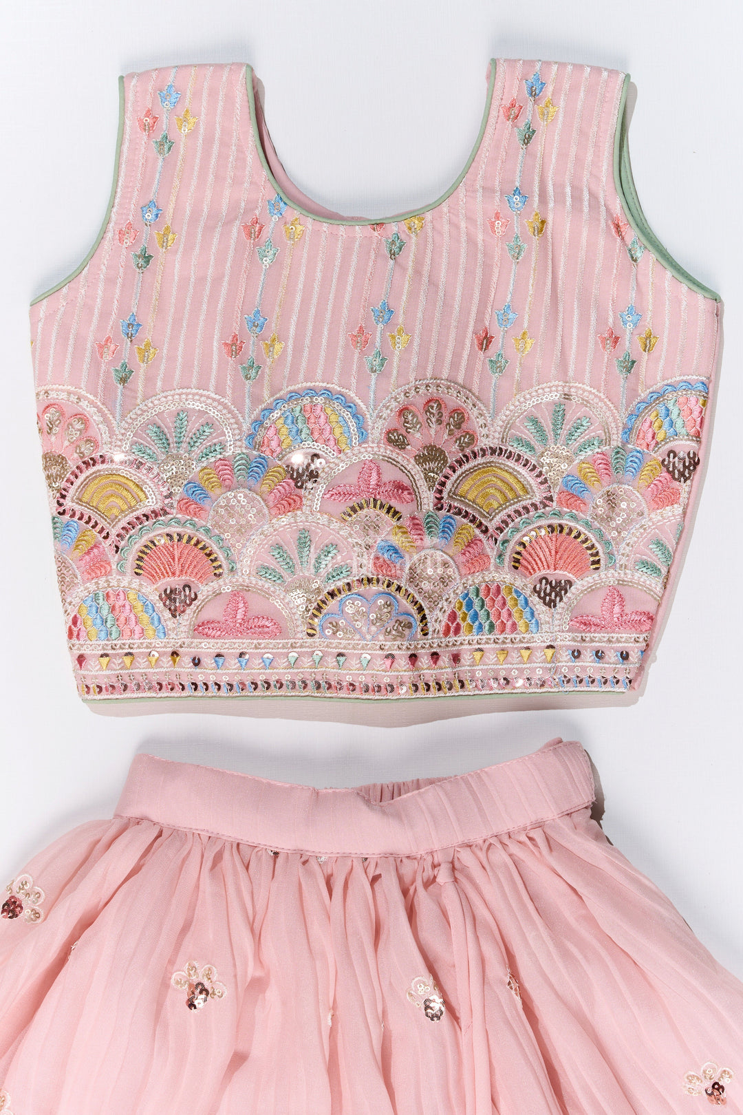 The Nesavu Girls Lehenga Choli Girls Stylish Lehenga Choli with Multicolor Embroidery and Elegant Scalloped Hem for Festive Wear Nesavu Girls Stylish Lehenga Choli Multicolor Embroidery Scalloped Hem Festive Wear | The Nesavu