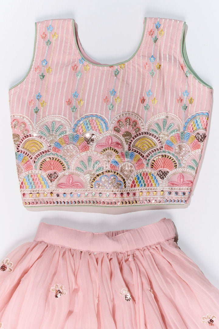 The Nesavu Girls Lehenga Choli Girls Stylish Lehenga Choli with Multicolor Embroidery and Elegant Scalloped Hem for Festive Wear Nesavu Girls Stylish Lehenga Choli Multicolor Embroidery Scalloped Hem Festive Wear | The Nesavu