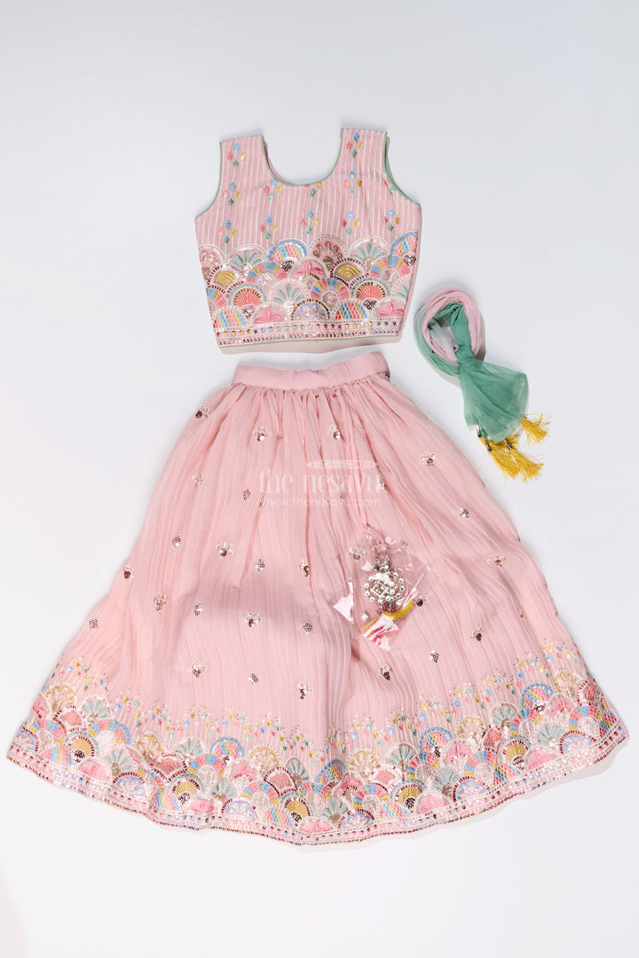 The Nesavu Girls Lehenga Choli Girls Stylish Lehenga Choli with Multicolor Embroidery and Elegant Scalloped Hem for Festive Wear Nesavu Girls Stylish Lehenga Choli Multicolor Embroidery Scalloped Hem Festive Wear | The Nesavu