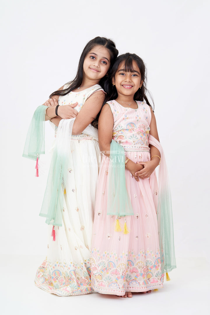 The Nesavu Girls Lehenga Choli Girls Stylish Lehenga Choli with Multicolor Embroidery and Elegant Scalloped Hem for Festive Wear Nesavu Girls Stylish Lehenga Choli Multicolor Embroidery Scalloped Hem Festive Wear | The Nesavu