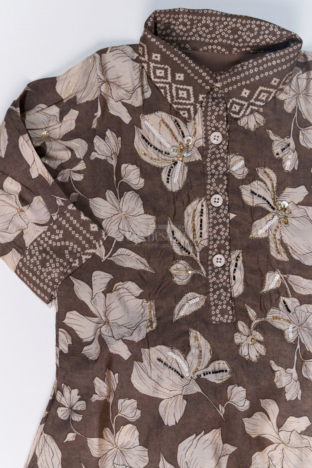 The Nesavu Girls Co-Ord Sets Girls Suit Co-Ord Set with Floral Printed Kurti and Ethnic Patterned Pants in Earthy Tones Nesavu Girls Suit Co-ord Set Floral Kurti Ethnic Patterned Pants Earthy Tones | The Nesavu