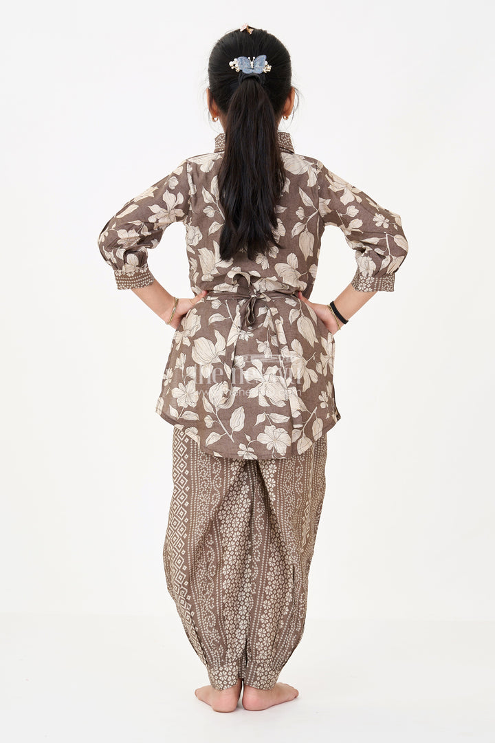 The Nesavu Girls Co-Ord Sets Girls Suit Co-Ord Set with Floral Printed Kurti and Ethnic Patterned Pants in Earthy Tones Nesavu Girls Suit Co-ord Set Floral Kurti Ethnic Patterned Pants Earthy Tones | The Nesavu