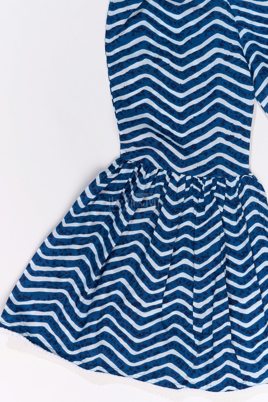 The Nesavu Girls Sharara / Plazo Set Girls Suit Plazo Set with Ikat Inspired Print and Pom-Pom Detailing in Blue and White Nesavu Girls Blue White Suit Plazo Set Ikat Inspired Print Pom-Pom Detailing | The Nesavu