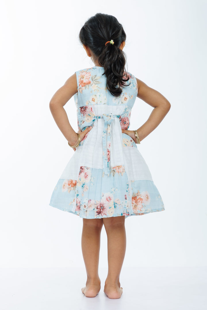 The Nesavu Girls Cotton Frock Girls Summer Breeze Floral Cotton Frock with Pleated Elegance Nesavu Pleated Style Floral Print Cotton Frock for Girls | Quintessential Summer Wear | The Nesavu