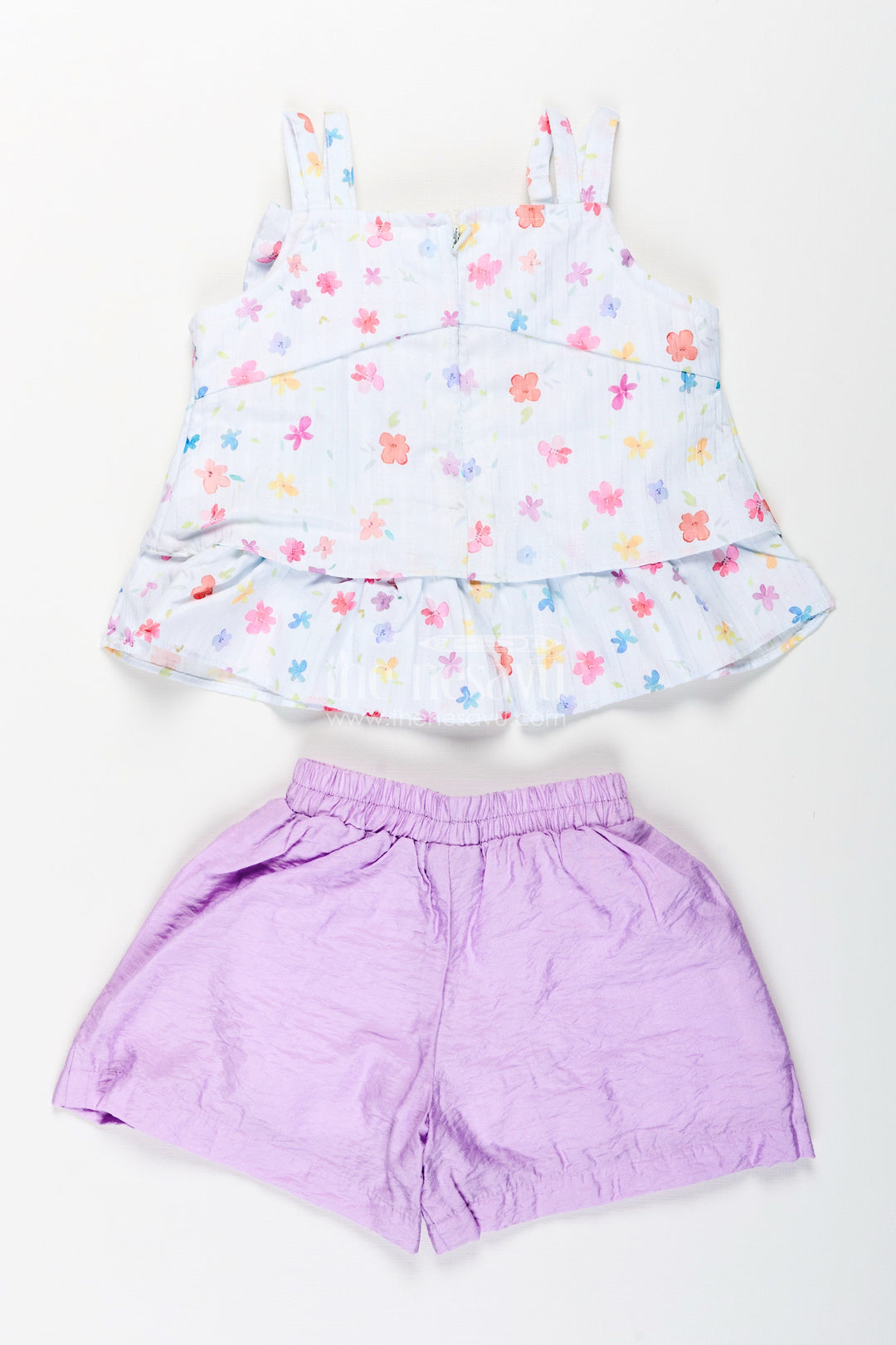 The Nesavu Girls Casual Set Girls Summer Casual Set with Lavender Shorts and Bow Top Nesavu Nesavu girls cotton casual outfit lavender shorts bow top