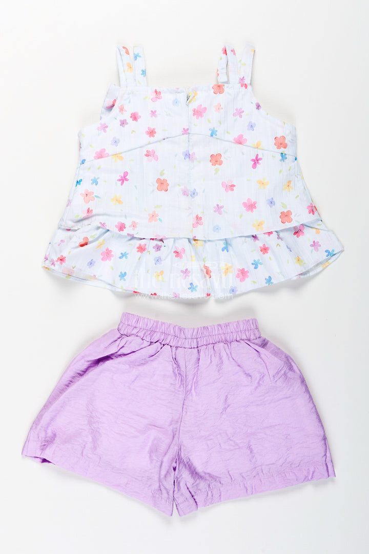 The Nesavu Girls Casual Set Girls Summer Casual Set with Lavender Shorts and Bow Top Nesavu Nesavu girls cotton casual outfit lavender shorts bow top