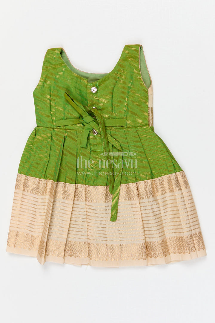 The Nesavu Girls Kanchi Silk Frock Girls Temple Wear Silk Frock for Traditional Occasions Nesavu Nesavu Girls Temple Wear Kanchivaram Silk Frock For Traditional Ceremonies And Festive Occasions