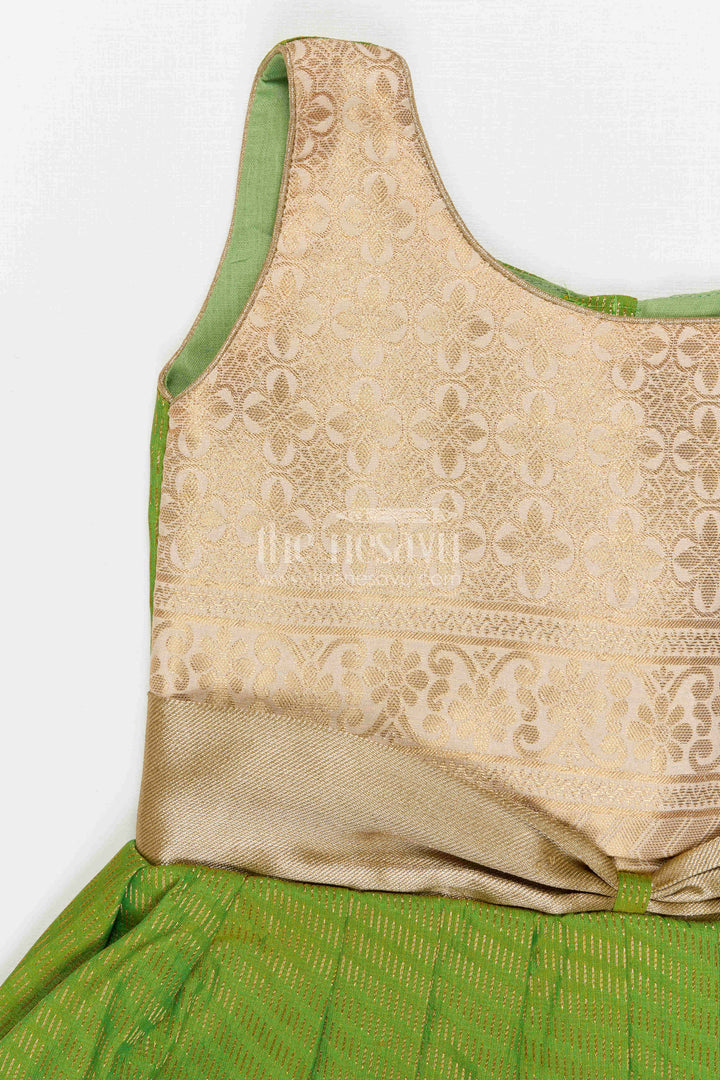 The Nesavu Girls Kanchi Silk Frock Girls Temple Wear Silk Frock for Traditional Occasions Nesavu Nesavu Girls Temple Wear Kanchivaram Silk Frock For Traditional Ceremonies And Festive Occasions