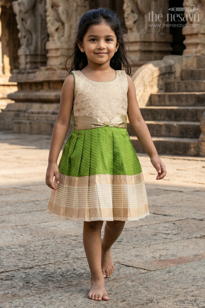 The Nesavu Girls Kanchi Silk Frock Girls Temple Wear Silk Frock for Traditional Occasions Nesavu Nesavu Girls Temple Wear Kanchivaram Silk Frock For Traditional Ceremonies And Festive Occasions