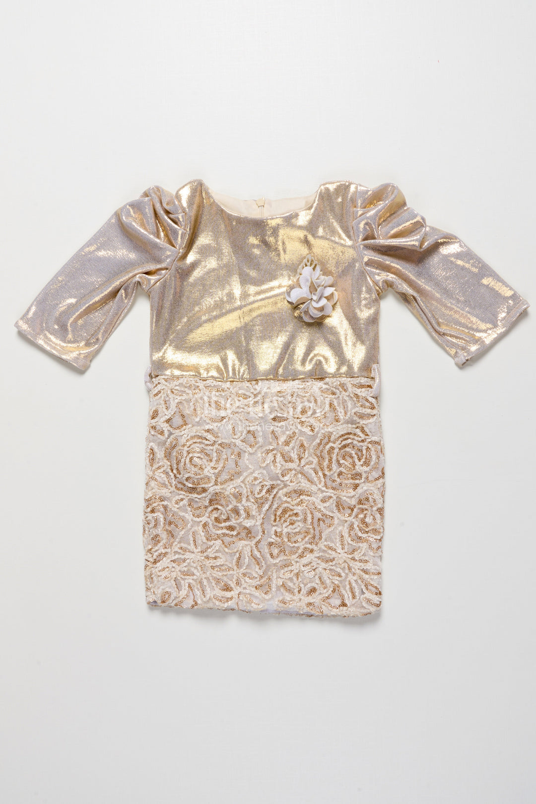The Nesavu Girls Fancy Party Frock Girls Tissue Frock with Embroidery and Net Detailing for Parties Nesavu 18 (2Y) / Gold PF278A-18 Nesavu girls tissue embroidered frock soft net bottom birthdays festive parties