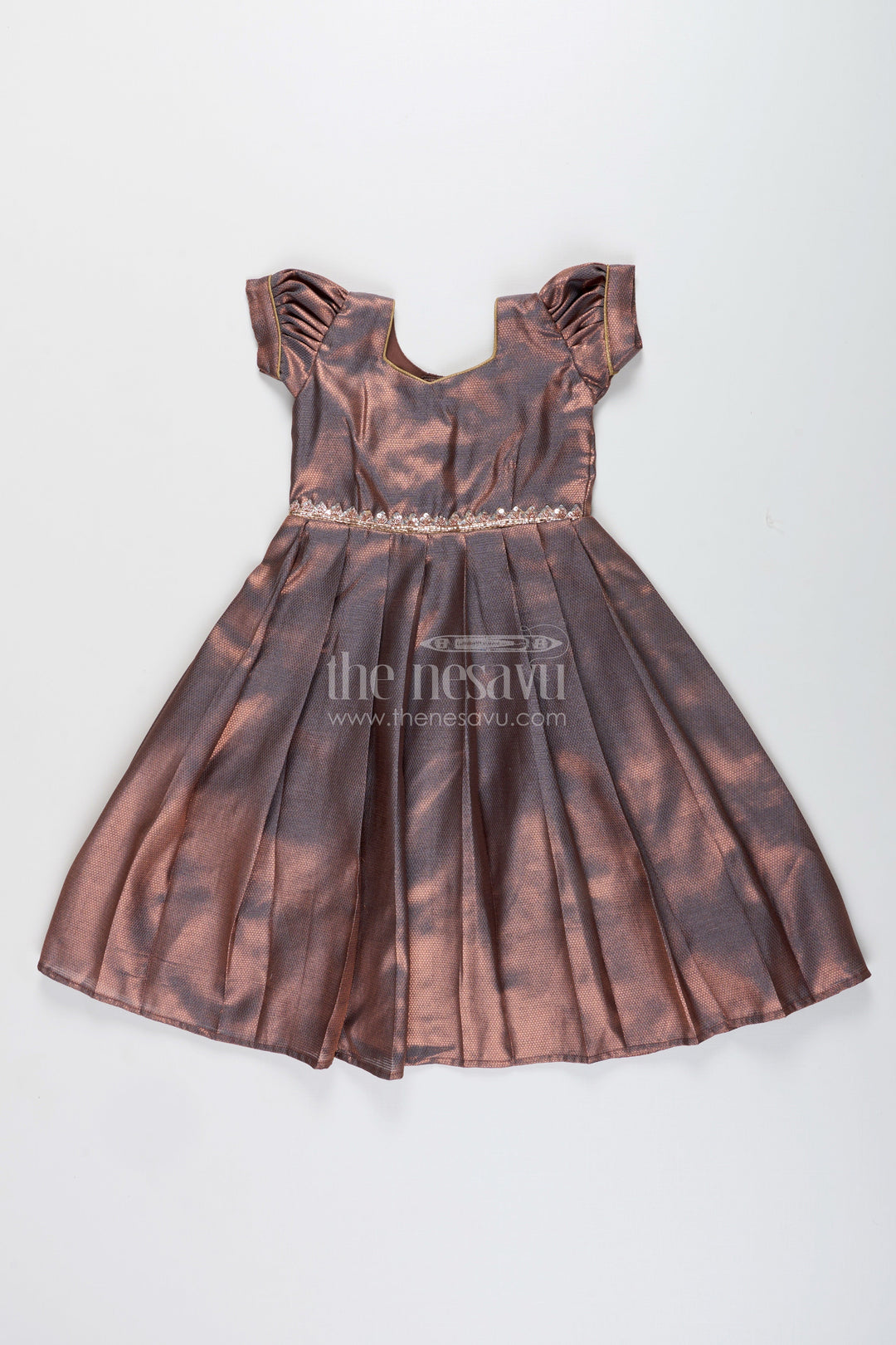 The Nesavu Girls Silk Gown Girls tissue silk gown for festive events and family gatherings Nesavu 18 (2Y) / Gray GA375B-18 Nesavu girls tissue silk gown festivals weddings traditional family functions