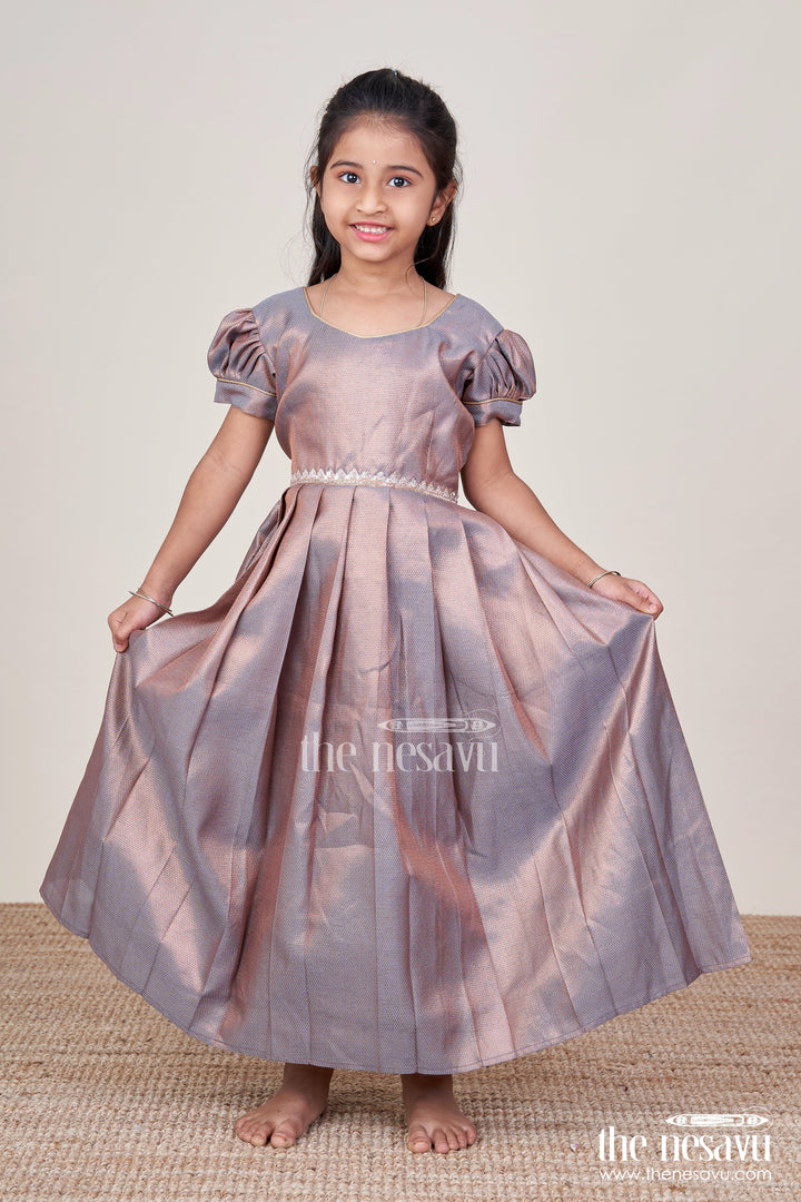 The Nesavu Girls Silk Gown Girls Tissue Silk Gown for Festive Events and Family Gatherings Nesavu 18 (2Y) / Gray GA375B-18 Nesavu girls tissue silk gown festivals weddings traditional family functions