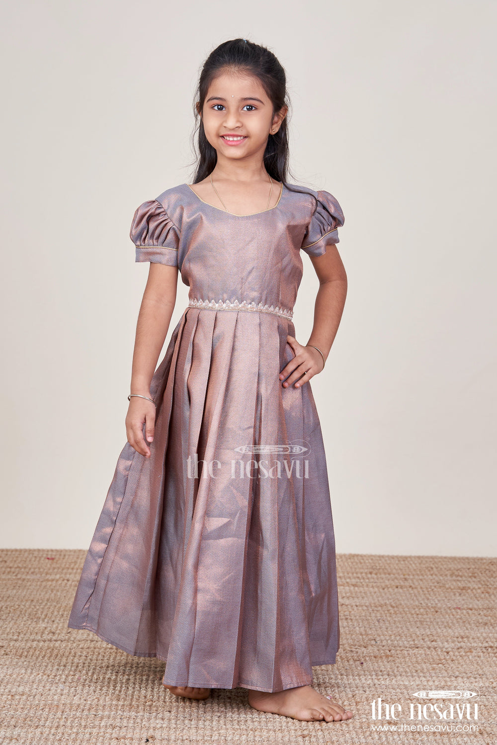 The Nesavu Girls Silk Gown Girls Tissue Silk Gown for Festive Events and Family Gatherings Nesavu Nesavu girls tissue silk gown festivals weddings traditional family functions