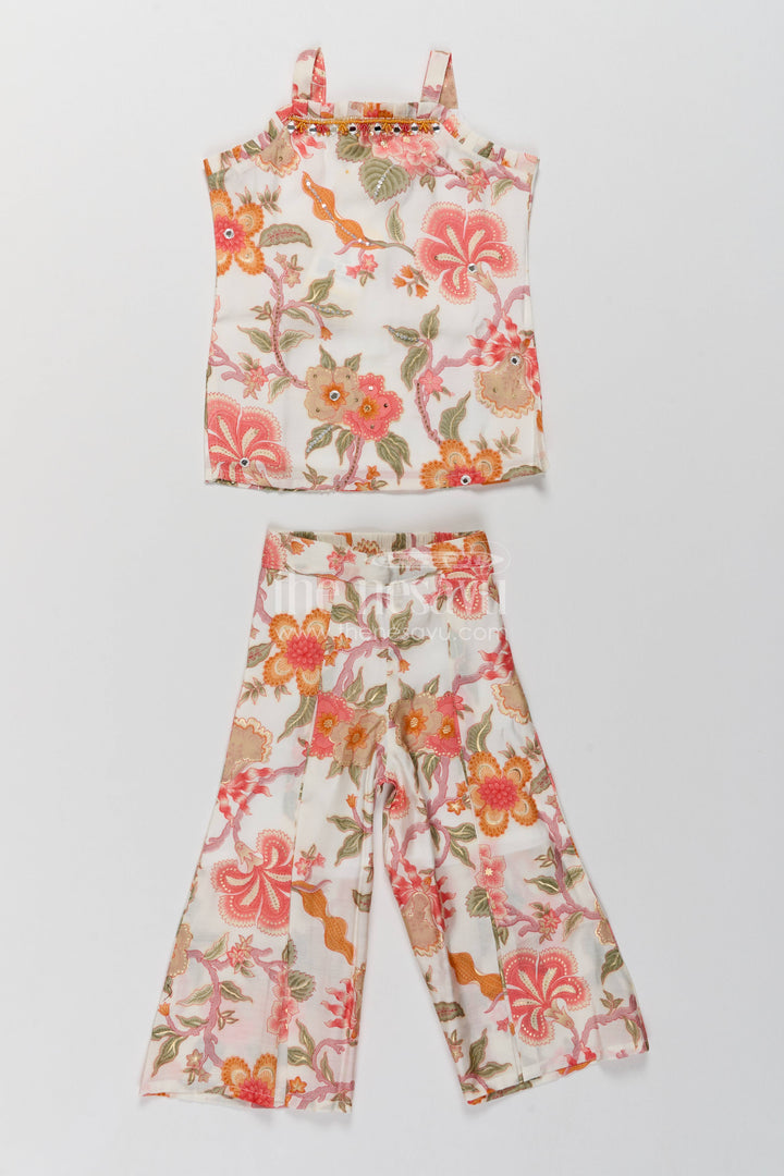 The Nesavu Girls Sharara / Plazo Set Girls Top and Pant Set in Orange for Celebrations and Photos Nesavu Nesavu Girls Top And Pant Set With Digital Print For Festive Occasion