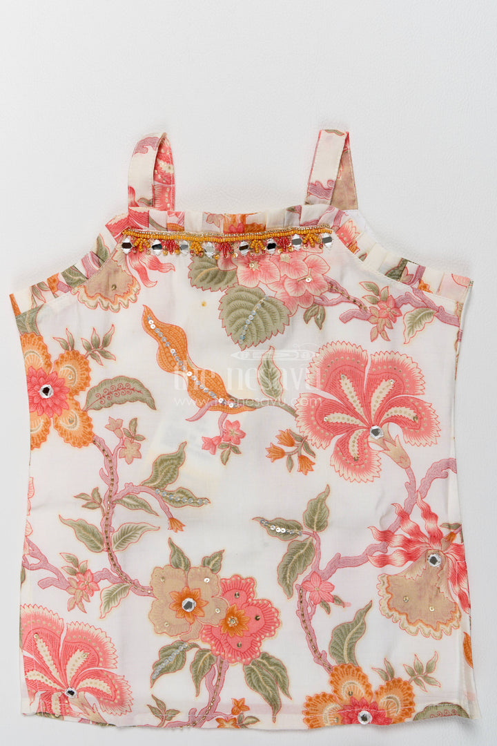 The Nesavu Girls Sharara / Plazo Set Girls Top and Pant Set in Orange for Celebrations and Photos Nesavu Nesavu Girls Top And Pant Set With Digital Print For Festive Occasion