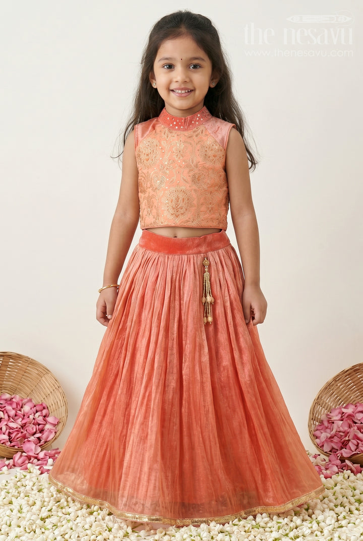 The Nesavu Girls Lehenga Choli Girls Traditional Lehenga Set for Festive Functions and Celebrations Nesavu 16 (1Y) / Orange / Organza GL933C-16 Nesavu Girls Traditional Lehenga Set With Embroidered Yoke For Festive Family Celebrations