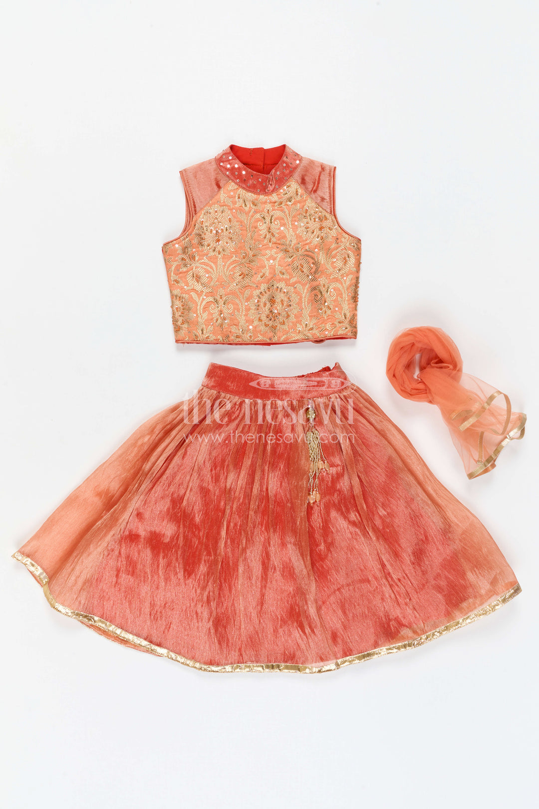 The Nesavu Girls Lehenga Choli Girls Traditional Lehenga Set for Festive Functions and Celebrations Nesavu Nesavu Girls Traditional Lehenga Set With Embroidered Yoke For Festive Family Celebrations