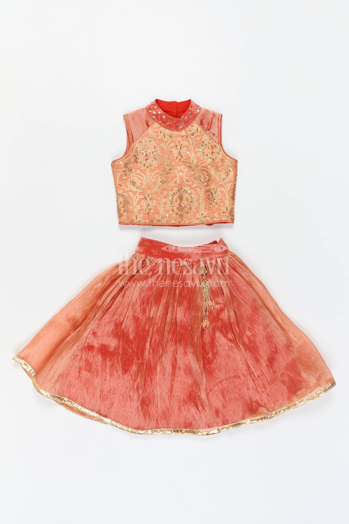 The Nesavu Girls Lehenga Choli Girls Traditional Lehenga Set for Festive Functions and Celebrations Nesavu Nesavu Girls Traditional Lehenga Set With Embroidered Yoke For Festive Family Celebrations