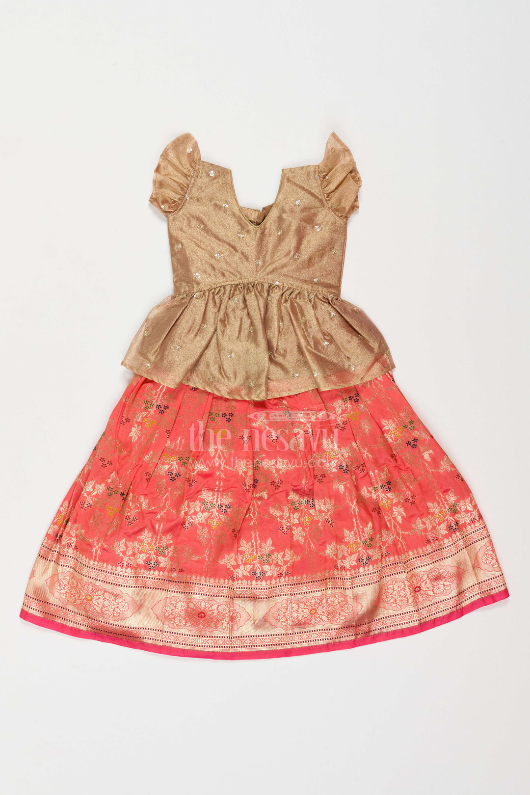 The Nesavu Pattu Pavadai Girls Traditional Pattu Pavadai for Weddings Poojas and Cultural Events Nesavu 18 (2Y) / Brown / Banarasi GPP407A-18 Nesavu Girls Traditional Pattu Pavadai For Weddings Poojas Cultural Events And Festive Family Celebrations