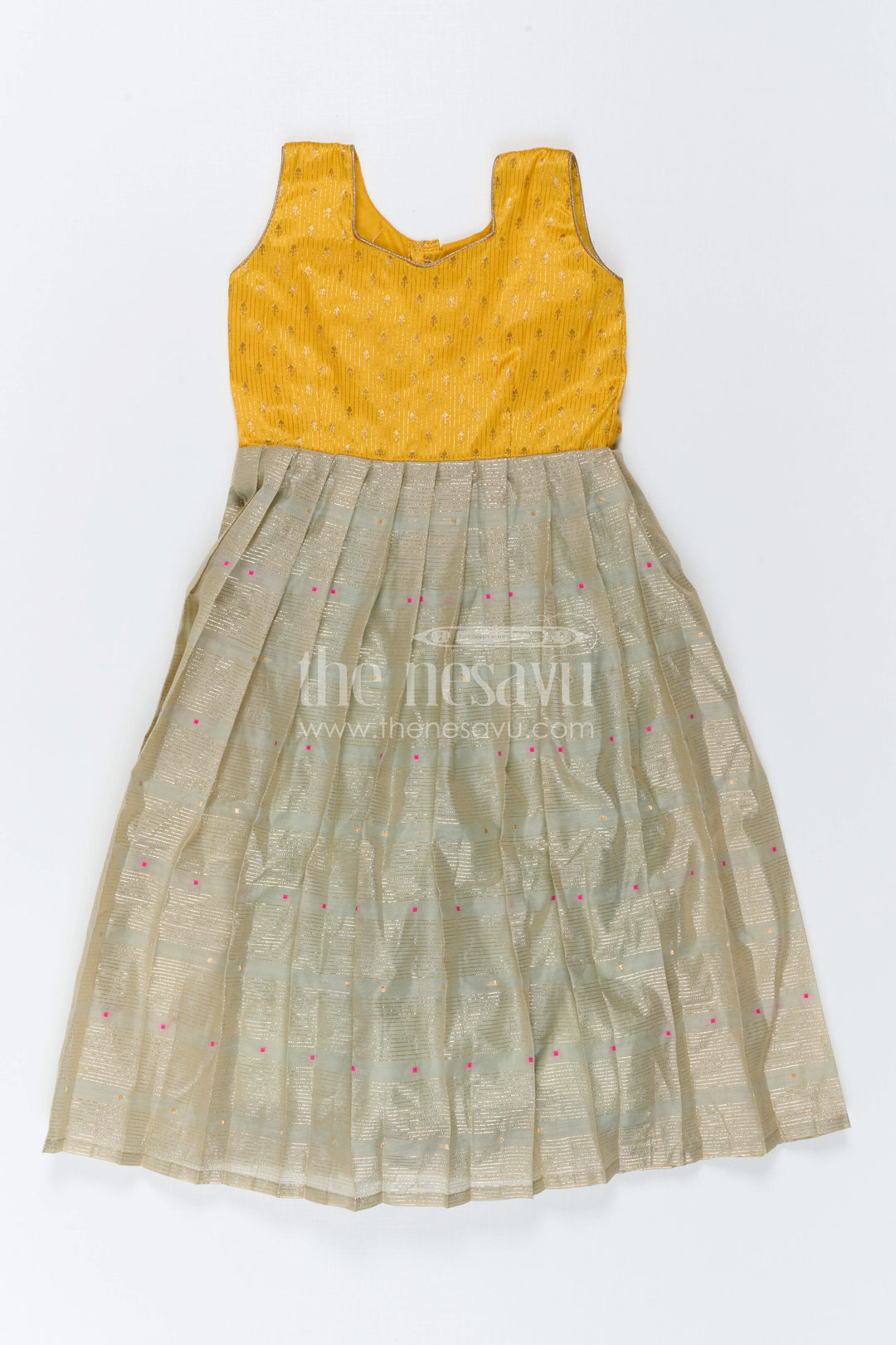 The Nesavu Girls Silk Gown Girls Traditional Silk Gown for Festive Family Occasions Nesavu Nesavu Girls Traditional Silk Gown With Demi Banaras Yoke For Festive Family Celebrations