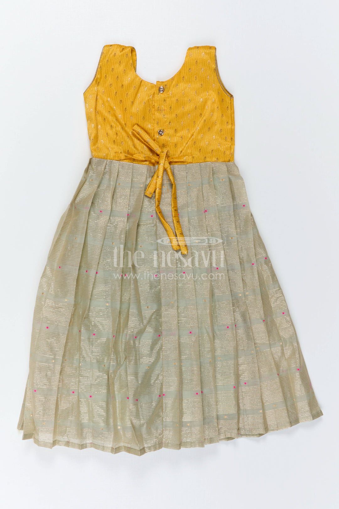 The Nesavu Girls Silk Gown Girls Traditional Silk Gown for Festive Family Occasions Nesavu Nesavu Girls Traditional Silk Gown With Demi Banaras Yoke For Festive Family Celebrations