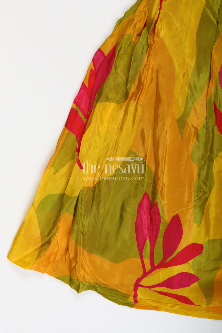 The Nesavu Girls Lehenga Choli Girls Traditional Silk Lehenga Choli in Pure Muslin Silk with Beaded Blouse and Printed Skirt Nesavu Nesavu Traditional Silk Lehenga Choli Pure Muslin Silk Embellished Blouse Leaf Motif Print