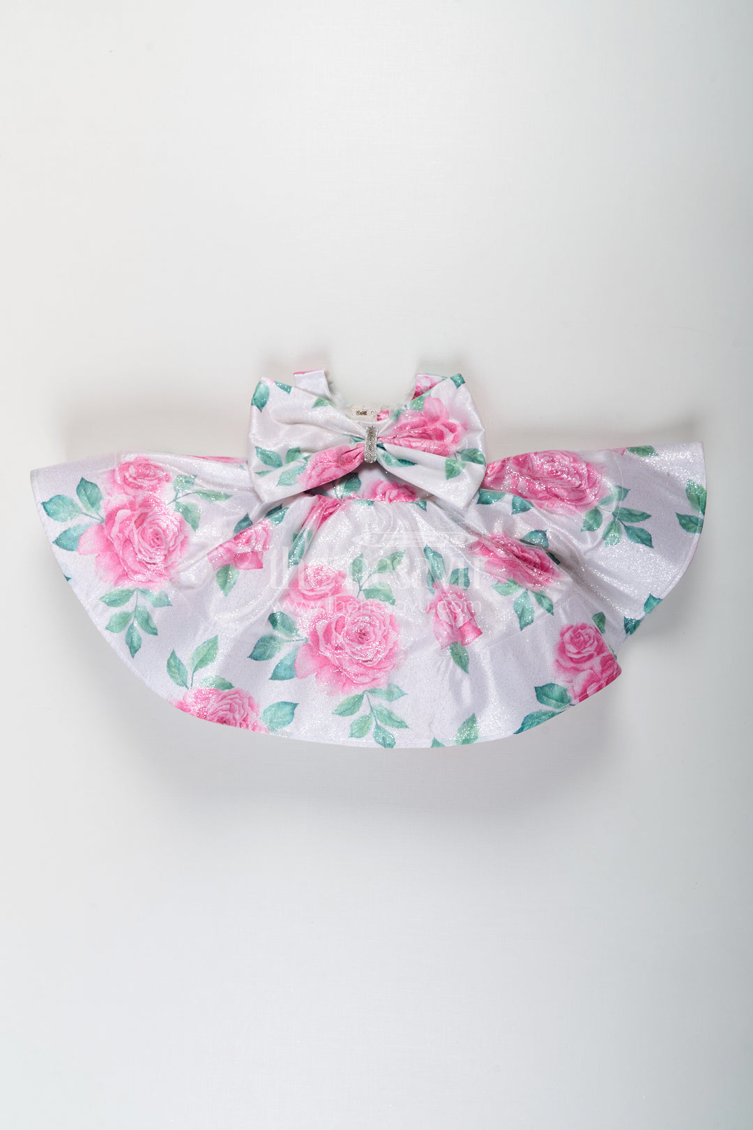 The Nesavu Girls Fancy Party Frock Girls Trendy Frocks in Satin Glitter with Floral Digital Print and Statement Bow Nesavu 16 (1Y) / Pink PF205B-16 Girls Trendy Frocks Satin Glitter Pink Floral Print Big Front Bow | The Nesavu