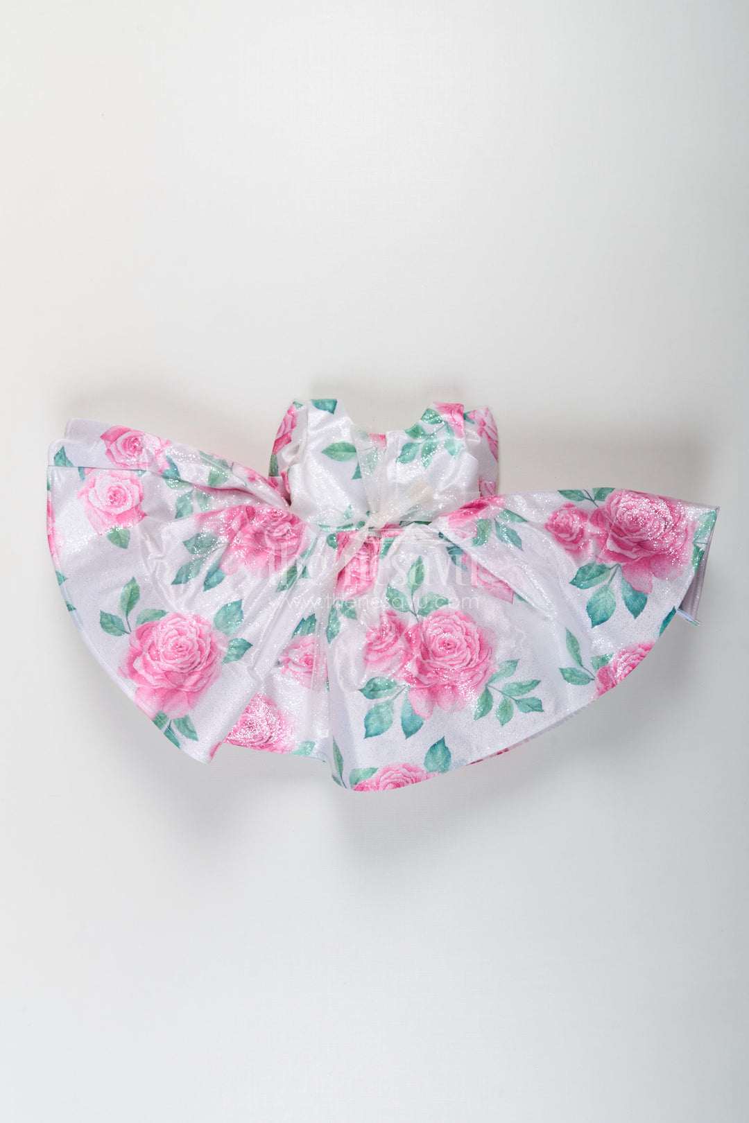 The Nesavu Girls Fancy Party Frock Girls Trendy Frocks in Satin Glitter with Floral Digital Print and Statement Bow Nesavu Girls Trendy Frocks Satin Glitter Pink Floral Print Big Front Bow | The Nesavu